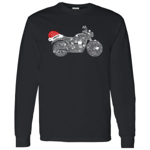 Rhinestone Motorcycle With Santa Claus Hat Shirt