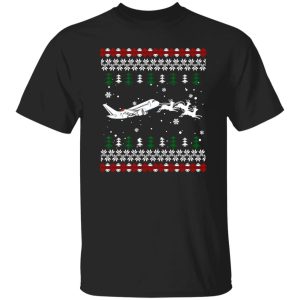 Reindeer With Plane Pilot Ugly Christmas Shirt