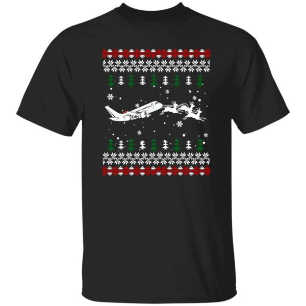 Reindeer With Plane Pilot Ugly Christmas Shirt