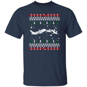 Reindeer With Plane Pilot Ugly Christmas Shirt