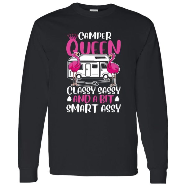 Camper Queen Classy Sassy And A Bit Smart Assy Pink Flamingo Camping Lover Shirt