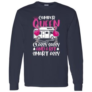 Camper Queen Classy Sassy And A Bit Smart Assy Pink Flamingo Camping Lover Shirt