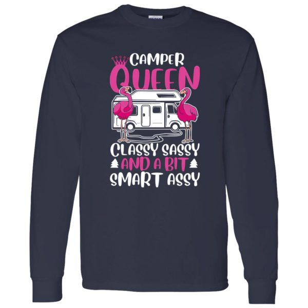 Camper Queen Classy Sassy And A Bit Smart Assy Pink Flamingo Camping Lover Shirt