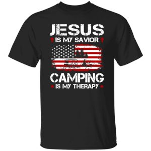 Jesus Is My Savior Camping Is My Therapy American Flag for Camp Lover Shirt