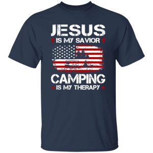 Jesus Is My Savior Camping Is My Therapy American Flag for Camp Lover Shirt