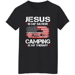 Jesus Is My Savior Camping Is My Therapy American Flag for Camp Lover Shirt