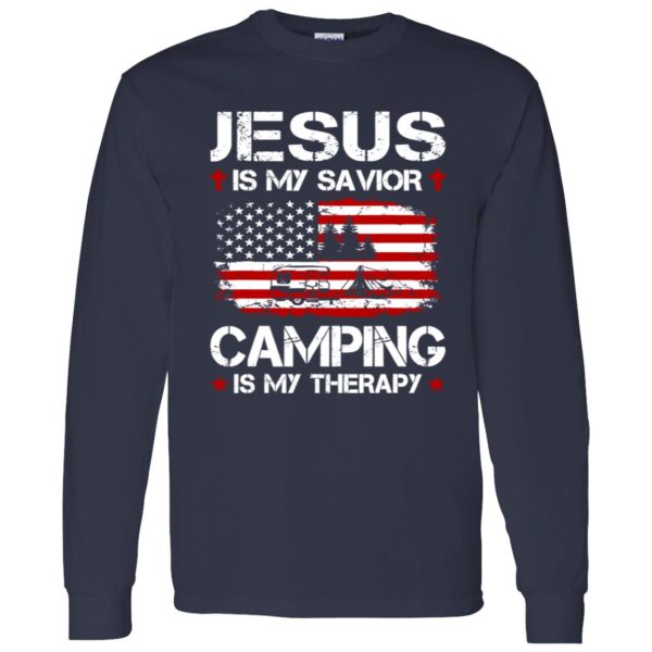 Jesus Is My Savior Camping Is My Therapy American Flag for Camp Lover Shirt