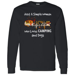 Just A Simple Woman Who Loves Camping and Dogs Heartbeat My Favorite Things Shirt