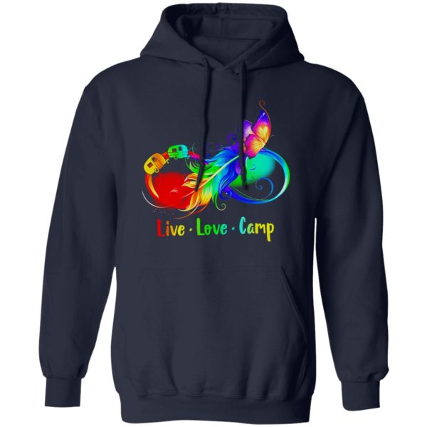 Live Love Camp Rainbow Feather With Camp Bus And Butterfly Shirt