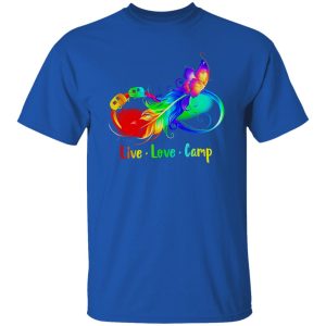 Live Love Camp Rainbow Feather With Camp Bus And Butterfly Shirt