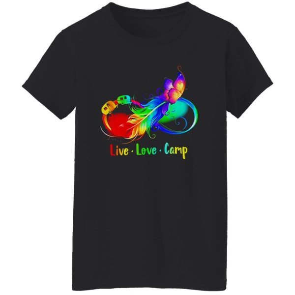 Live Love Camp Rainbow Feather With Camp Bus And Butterfly Shirt