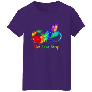 Live Love Camp Rainbow Feather With Camp Bus And Butterfly Shirt