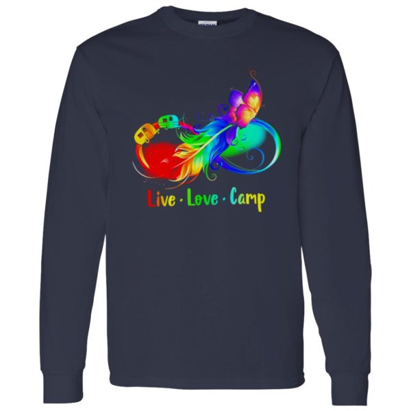 Live Love Camp Rainbow Feather With Camp Bus And Butterfly Shirt