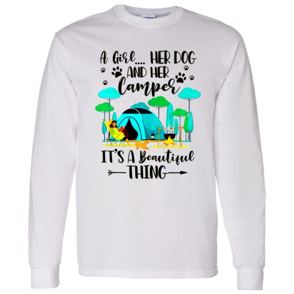 A Girl Her Dog And Her Camper It’s A Beautiful Thing For Camping Lovers Shirt