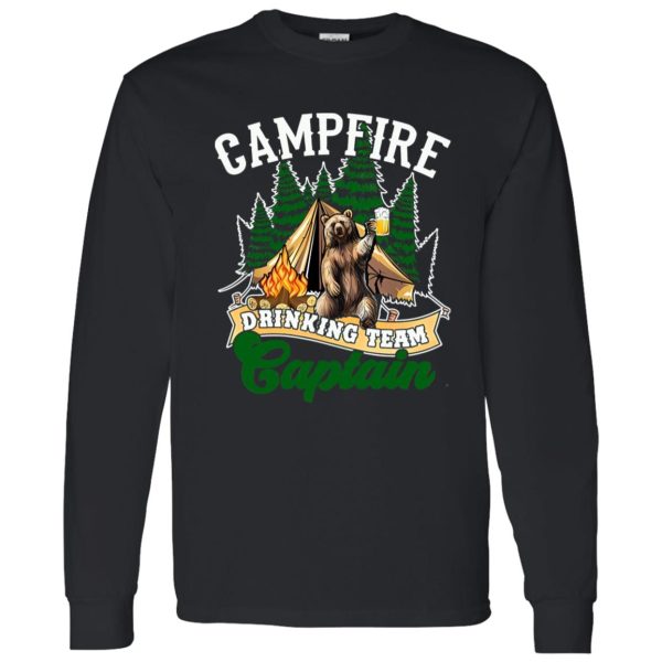 Campfire Drinking Team Captain Bear Drinking Beer For Camping Lovers Shirt