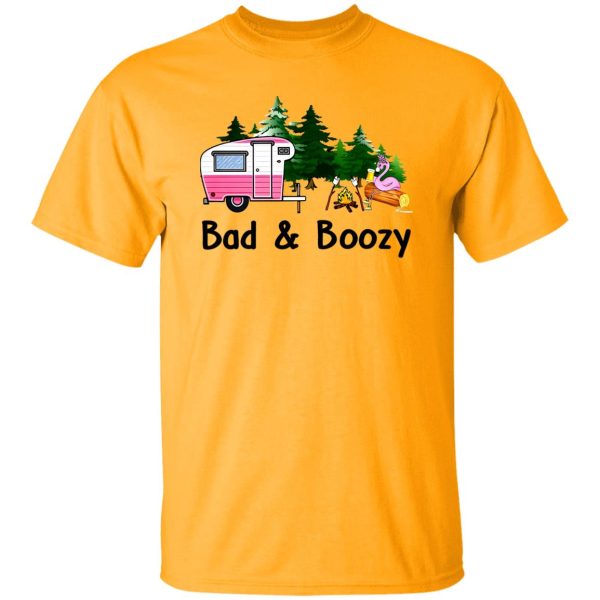 Bad And Boozy Flamingo Drinking Beer Camping for Camp Lover Shirt