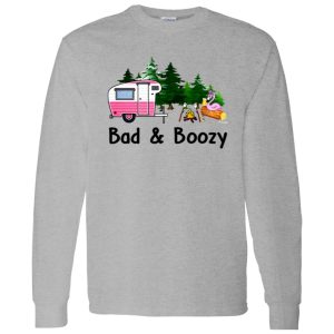 Bad And Boozy Flamingo Drinking Beer Camping for Camp Lover Shirt