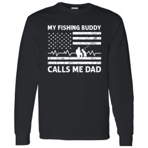 Cool Fishing Shirt, My Fishing Buddy Calls Me Dad Us American Flag Father Son Shirt