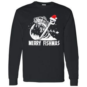 Christmas Santa Hat Fishing Lover Shirt, Merry Fishmas Shirt