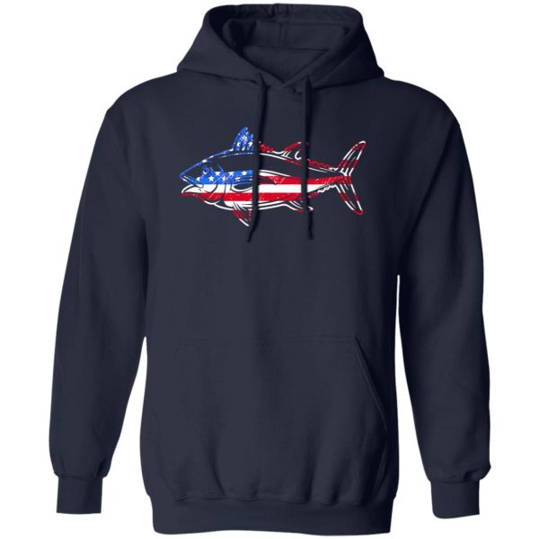 Fish Shirt, Tuna Fishing American Flag Giant Bluefin Fish Fisherman Shirt