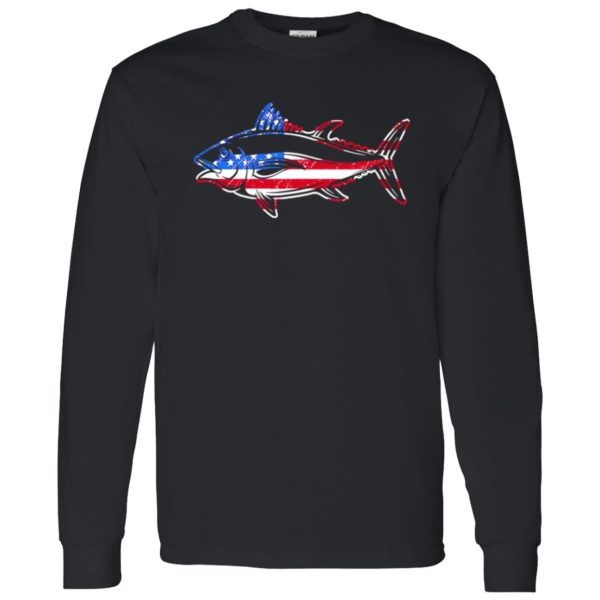 Fish Shirt, Tuna Fishing American Flag Giant Bluefin Fish Fisherman Shirt