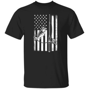 Fishing Lover Shirt, Fishing Rod With Fish American Flag Shirt