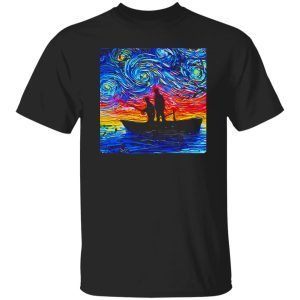 Family Fishing Sunset Retro Fathers Day Fishing Daddy Son Shirt