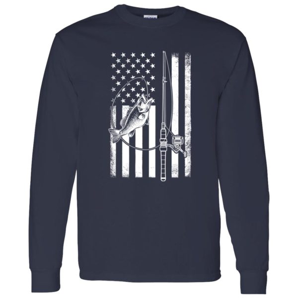 Fishing Lover Shirt, Fishing Rod With Fish American Flag Shirt