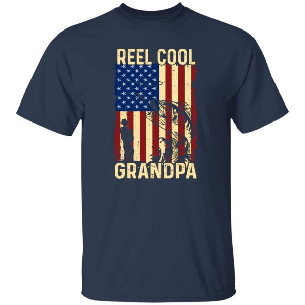 Father’s Day Fishing Reel Cool Grandpa American Flag Shirt