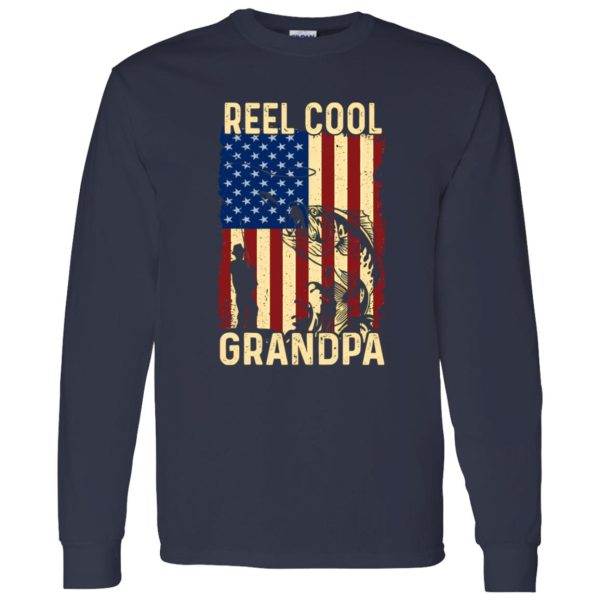 Father’s Day Fishing Reel Cool Grandpa American Flag Shirt