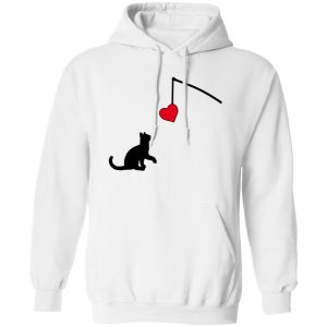 Cat Silhouette Shirt, Cat Looking At Fishing Rod With Heart for Cat Lovers Shirt