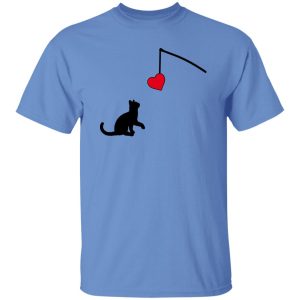 Cat Silhouette Shirt, Cat Looking At Fishing Rod With Heart for Cat Lovers Shirt