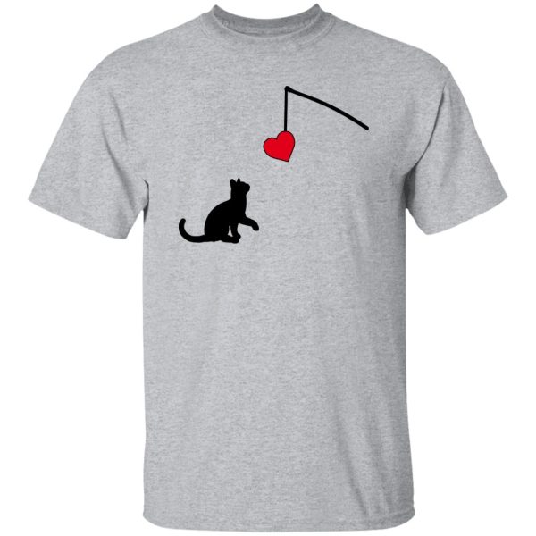 Cat Silhouette Shirt, Cat Looking At Fishing Rod With Heart for Cat Lovers Shirt