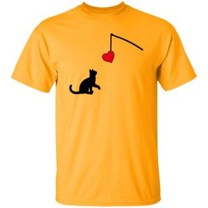 Cat Silhouette Shirt, Cat Looking At Fishing Rod With Heart for Cat Lovers Shirt