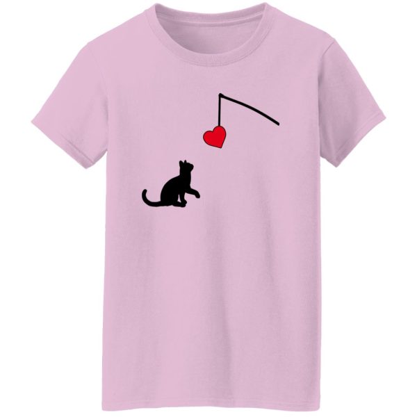 Cat Silhouette Shirt, Cat Looking At Fishing Rod With Heart for Cat Lovers Shirt