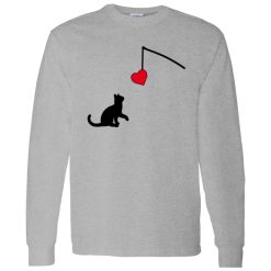 Cat Silhouette Shirt, Cat Looking At Fishing Rod With Heart for Cat Lovers Shirt