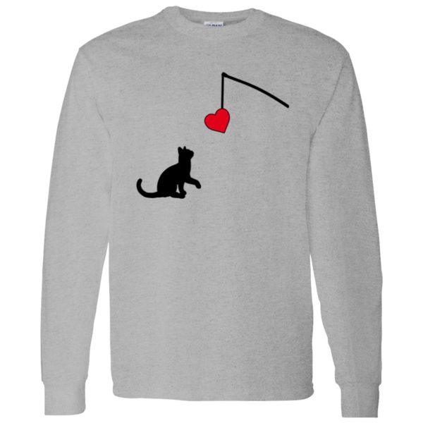 Cat Silhouette Shirt, Cat Looking At Fishing Rod With Heart for Cat Lovers Shirt