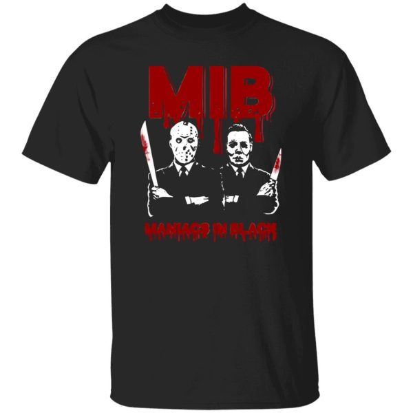 Halloween jason voorhees and freddy krueger mib maniacs in black Shirt