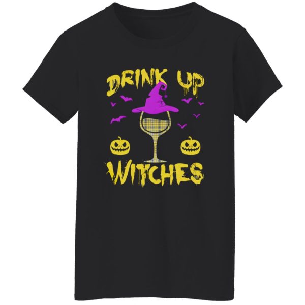 Drink Up Witches Happy Halloween Wine Drinking Women Shirt