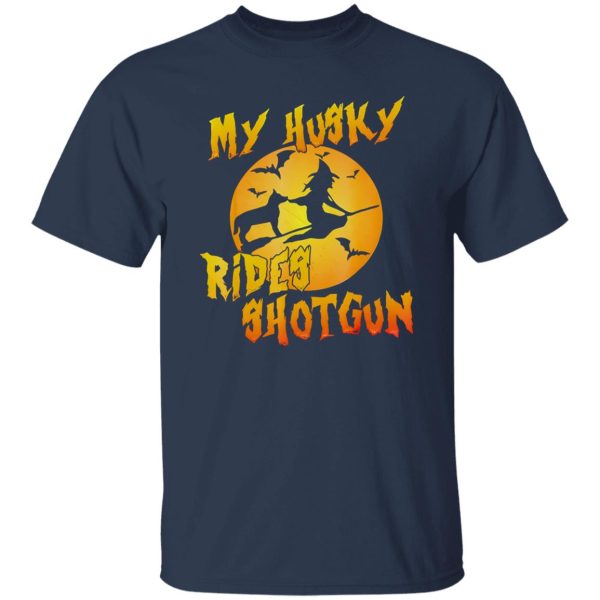 Dog HalloweenMy Husky Rides Shotgun Shirt