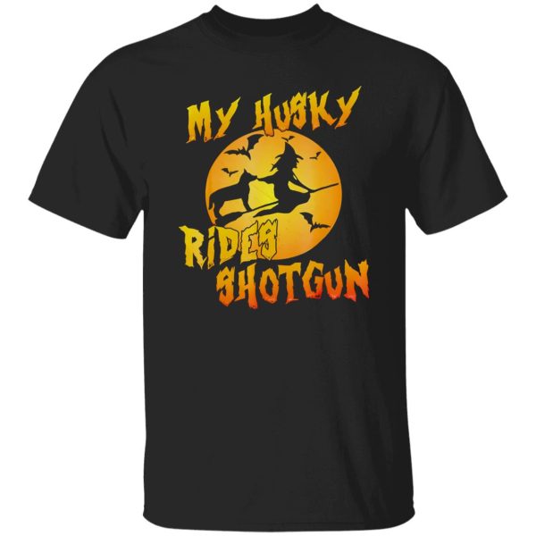 Dog HalloweenMy Husky Rides Shotgun Shirt