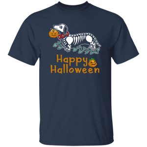 Dachshund Skeleton Pumpkin Happy Halloween Shirt