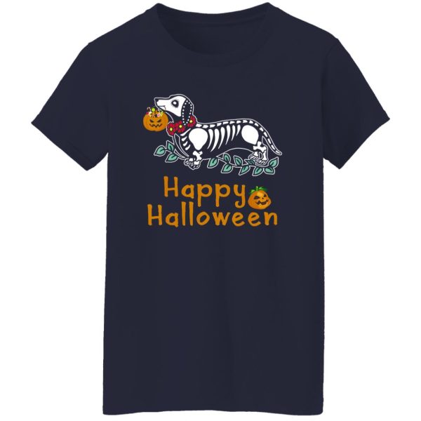 Dachshund Skeleton Pumpkin Happy Halloween Shirt