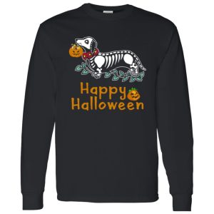 Dachshund Skeleton Pumpkin Happy Halloween Shirt