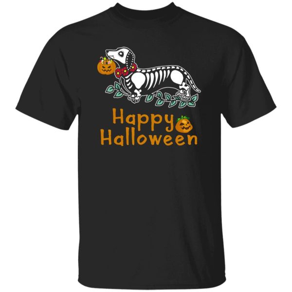 Dachshund Skeleton Pumpkin Happy Halloween Shirt