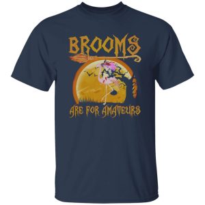 Brooms Are For Amateurs Halloween Witch Riding Flamingo Shirt