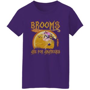 Brooms Are For Amateurs Halloween Witch Riding Flamingo Shirt