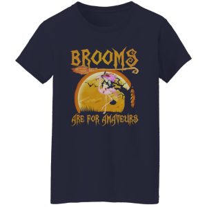 Brooms Are For Amateurs Halloween Witch Riding Flamingo Shirt