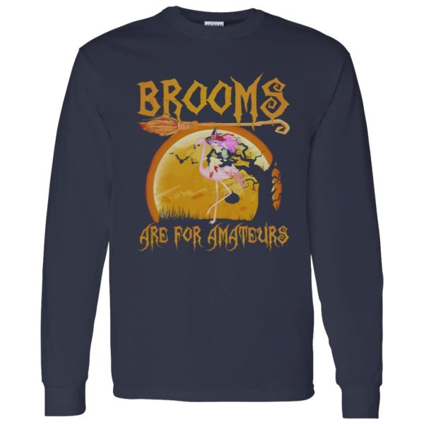 Brooms Are For Amateurs Halloween Witch Riding Flamingo Shirt