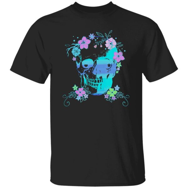 Beautiful Skull and Flowers Halloween Rave Concert Shirt